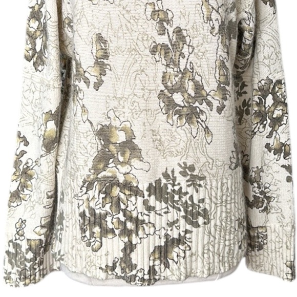 J. JILL Botanical Print Chunky Sweater Turtleneck Cotton Angora Blend Size Large - Picture 3 of 13